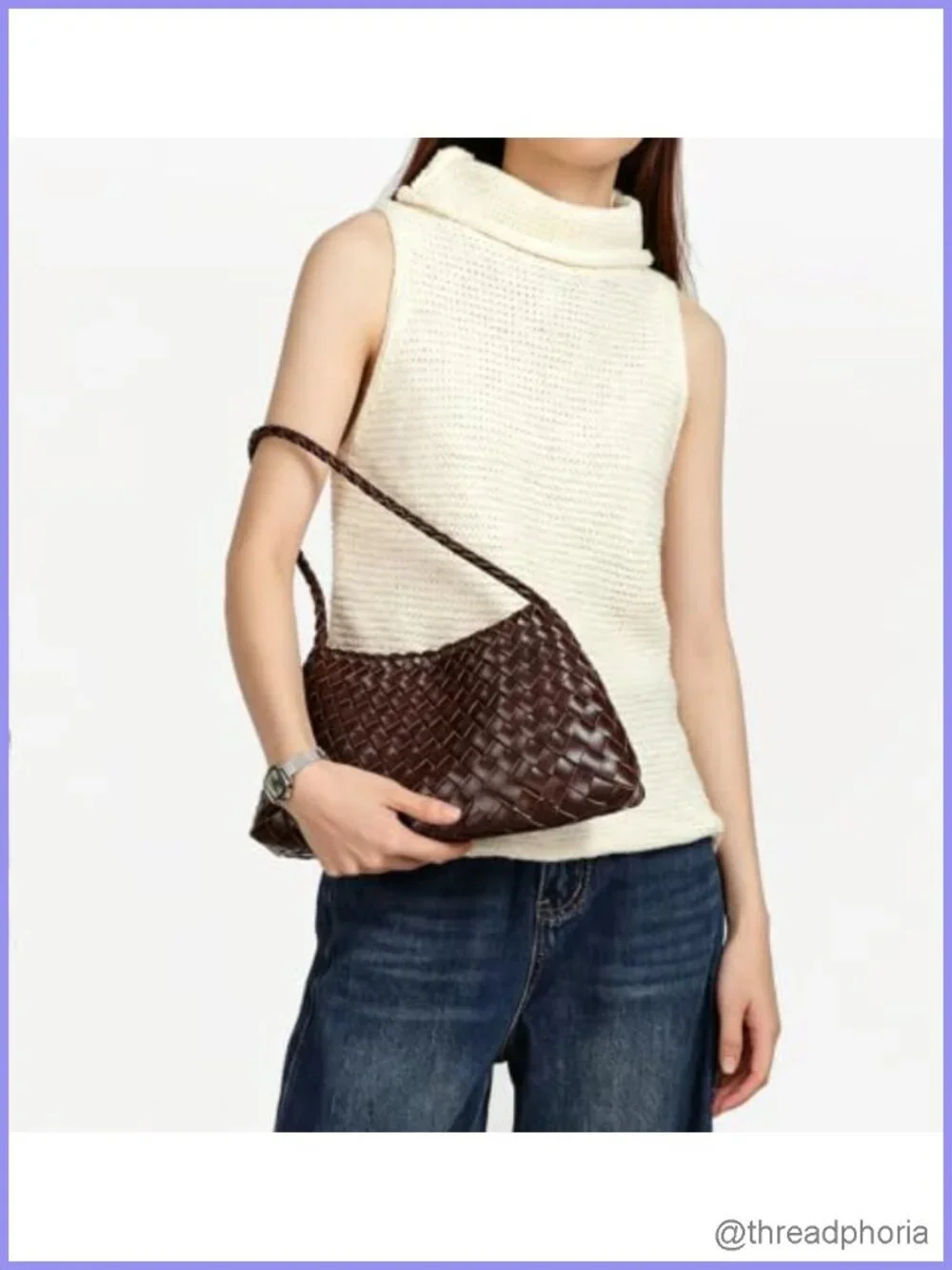 Woven Faux Leather Slouchy Hobo Shoulder Bag with Detachable Pouch
